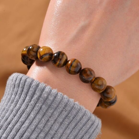Yellow Tigers Eye Beaded Corded adjustable Bracelet 14kRG over copper - Picture 2 of 10